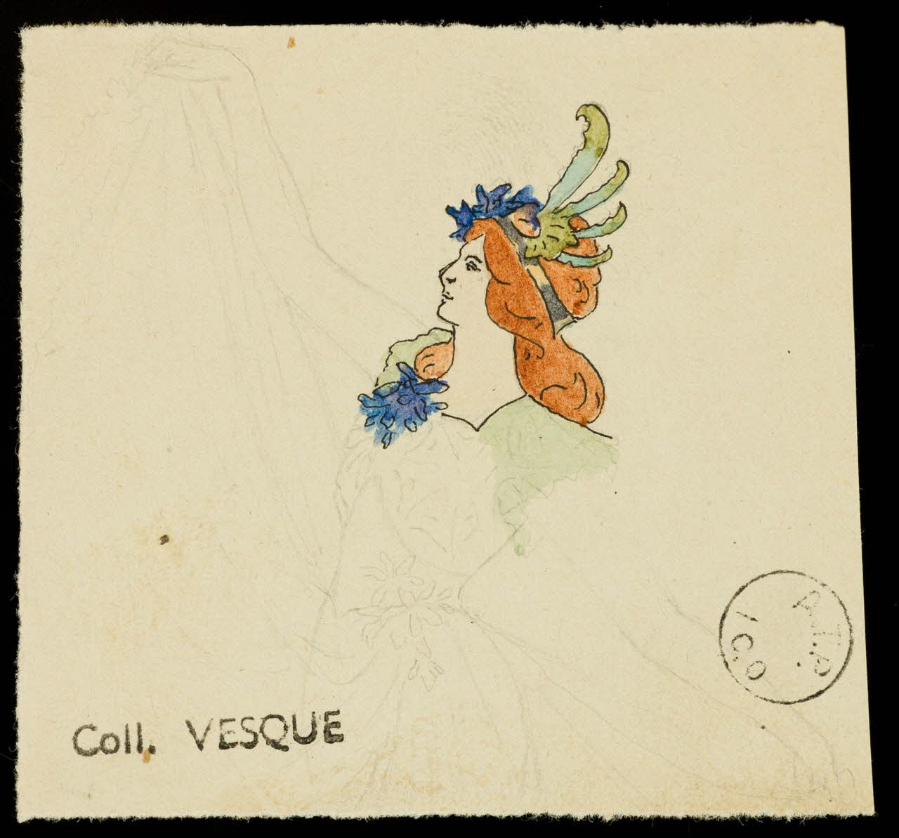 partie d'un ensemble de dessins Femme en costume de scène 1968.102.1423.2 Photo Mucem