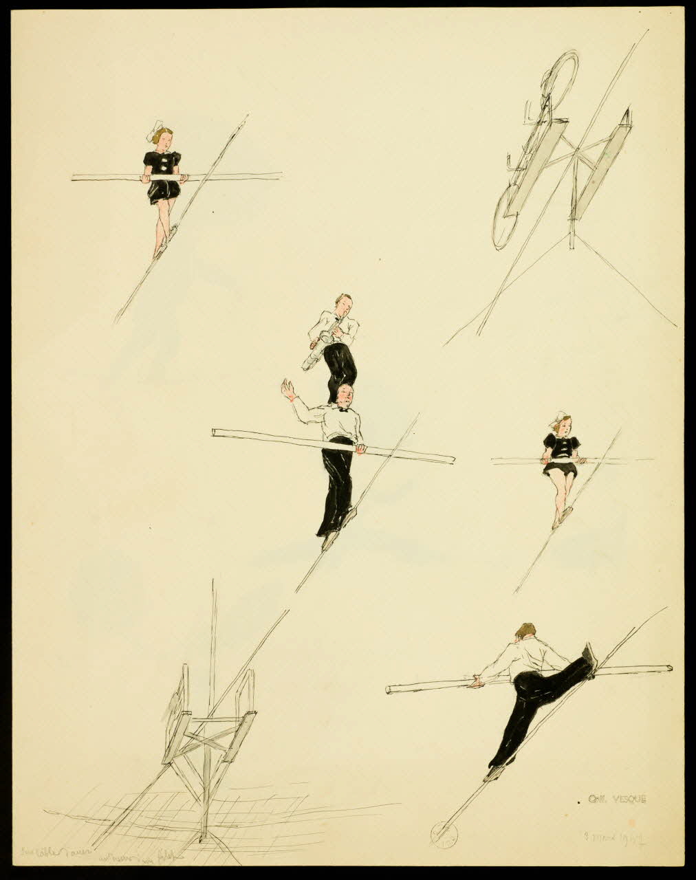 partie d'un ensemble de dessins Sur cable d'acier au dessus d'un filet 1968.102.1491.1 Photo Mucem