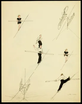partie d'un ensemble de dessins Sur cable d'acier au dessus d'un filet 1968.102.1491.1  Photo Mucem