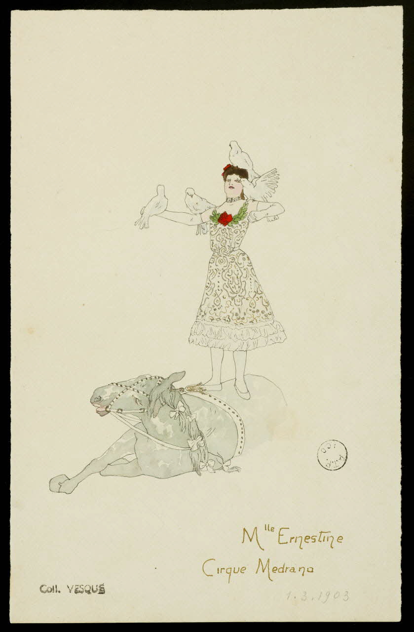 partie d'un ensemble de dessins Mlle Ernestine  Cirque Medrano 1968.102.1561.1 Photo Mucem