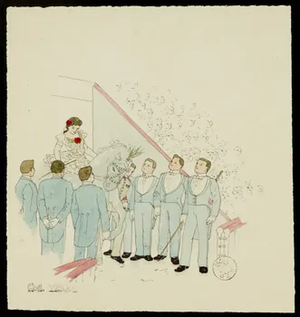 partie d'un ensemble de dessins Artiste entrant sur la piste de cirque sur son cheval 1968.102.1561.2 Photo Mucem