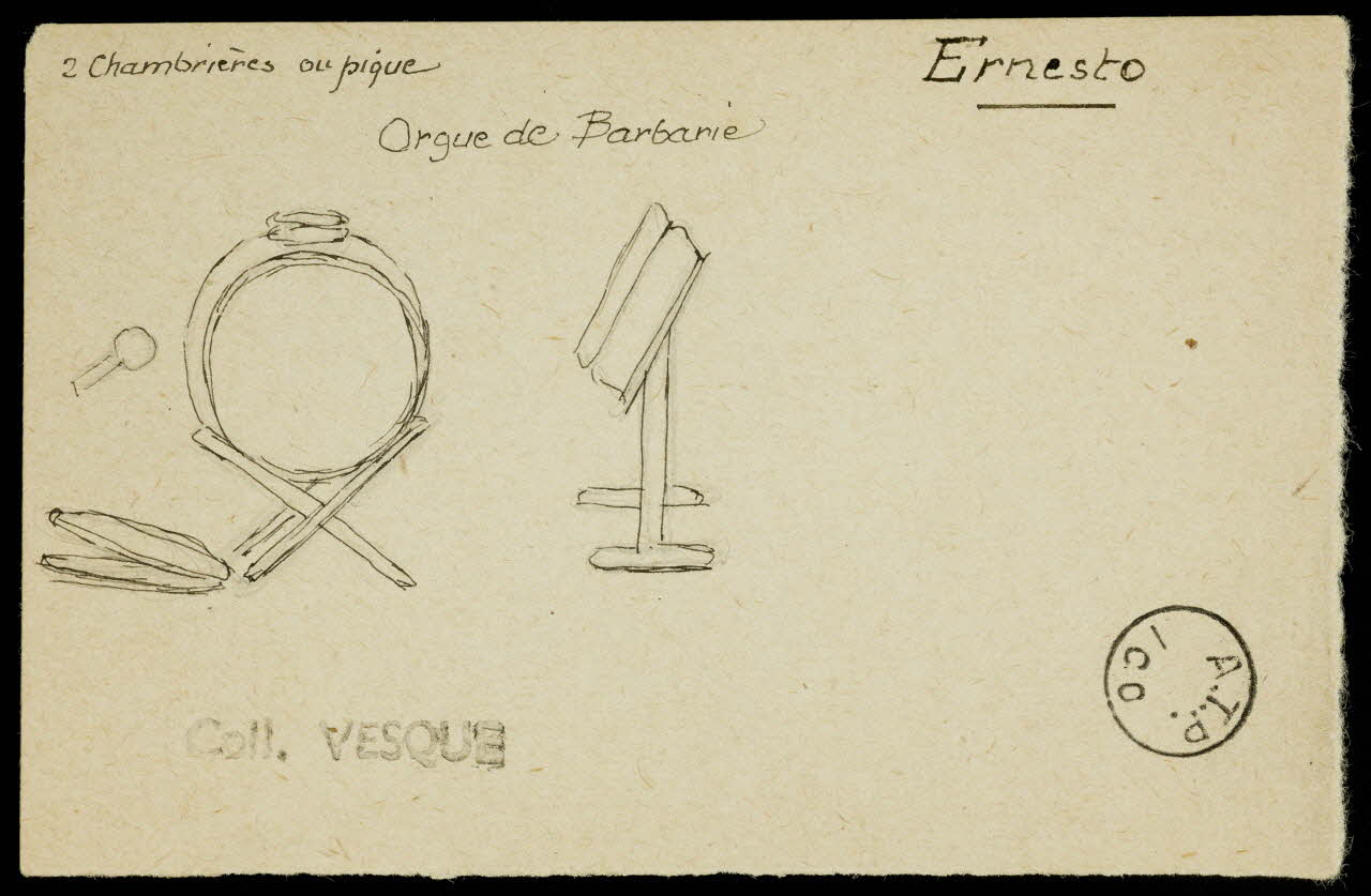 partie d'un ensemble de dessins Ernesto  Orgue de Barbarie 1968.102.1562 Photo Mucem