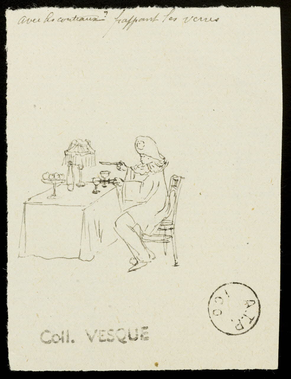 partie d'un ensemble de dessins avec les couteaux frappant le verre 1968.102.1581.1 Photo Mucem