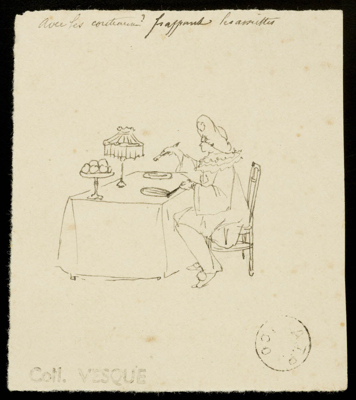 partie d'un ensemble de dessins avec les couteaux frappant les assiettes 1968.102.1581.4 Photo Mucem