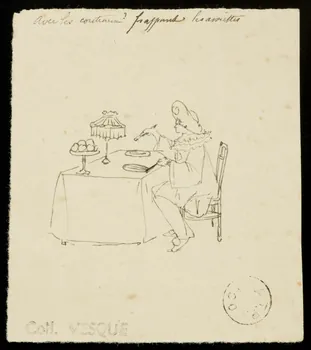 partie d'un ensemble de dessins avec les couteaux frappant les assiettes 1968.102.1581.4  Photo Mucem