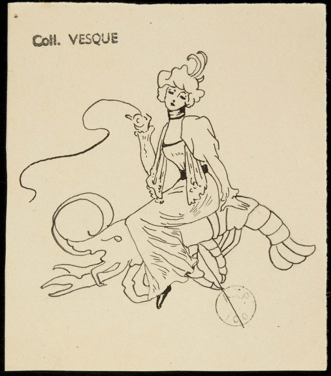 partie d'un ensemble de dessins Femme sur un homard de manège 1968.102.1617 Photo Mucem