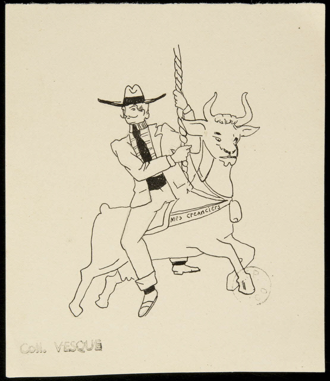 partie d'un ensemble de dessins Homme sur un taureau de manège 1968.102.1619 Photo Mucem