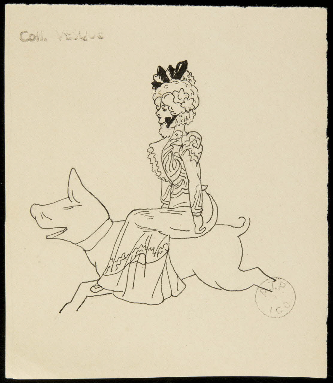 partie d'un ensemble de dessins Femme sur un cochon de manège 1968.102.1622 Photo Mucem