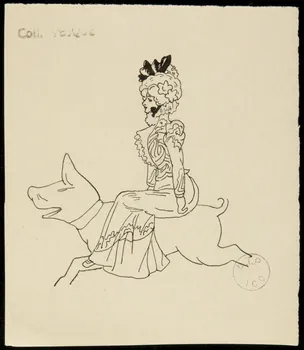 partie d'un ensemble de dessins Femme sur un cochon de manège 1968.102.1622 Photo Mucem