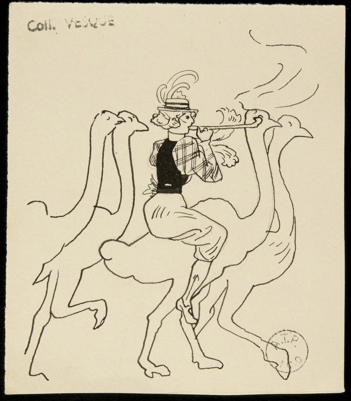 partie d'un ensemble de dessins Femme sur une autruche de manège 1968.102.1623 Photo Mucem