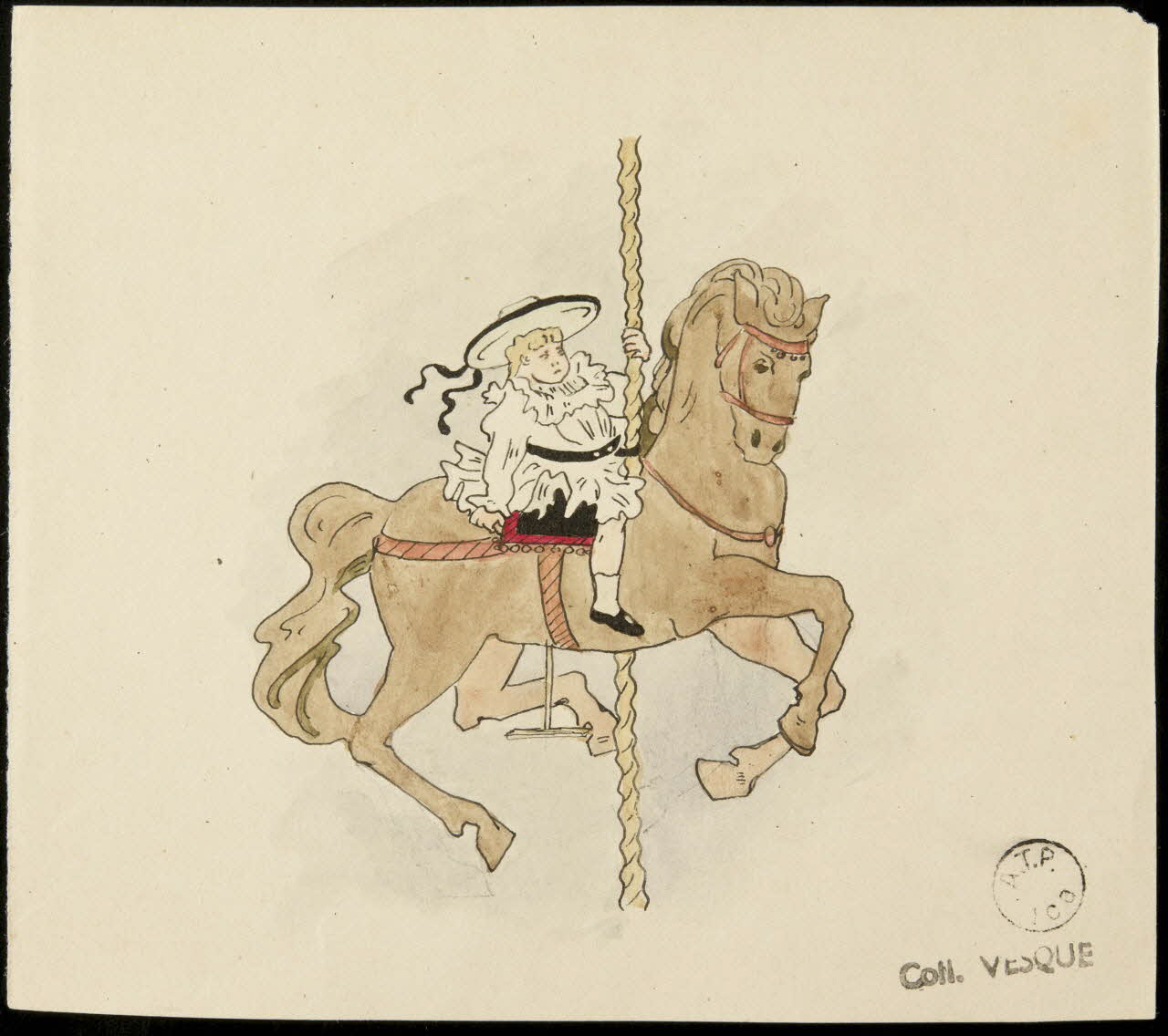 partie d'un ensemble de dessins Fillette sur un cheval de manège 1968.102.1624 Photo Mucem