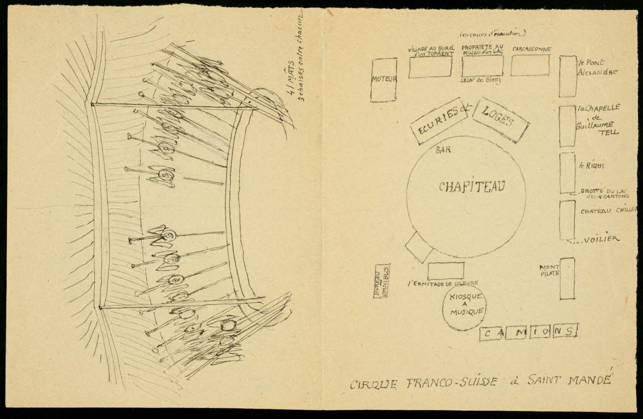 partie d'un ensemble de dessins CIRQUE FRANCO-SUISSE à SAINT MANDE 1968.102.1688 Photo Mucem