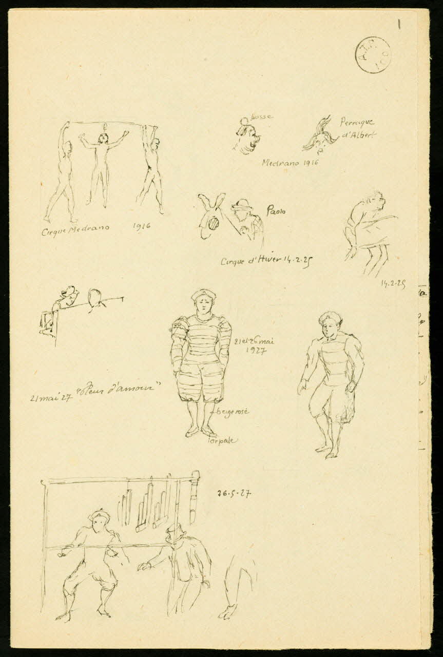 partie d'un ensemble de dessins Personnages et scènes de cirque 1968.102.1695.1/6 Photo Mucem