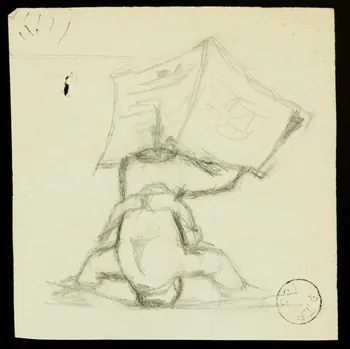 partie d'un ensemble de dessins Homme portant un journal avec ses jambes 1968.102.1696.6  Photo Mucem