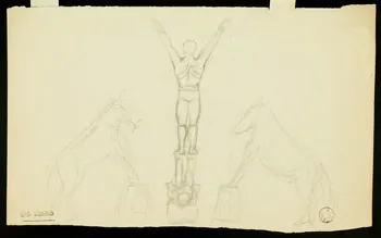 partie d'un ensemble de dessins Homme debout en équilibre sur un homme couché et chevaux montés sur des plots 1968.102.1768.2 Photo Mucem