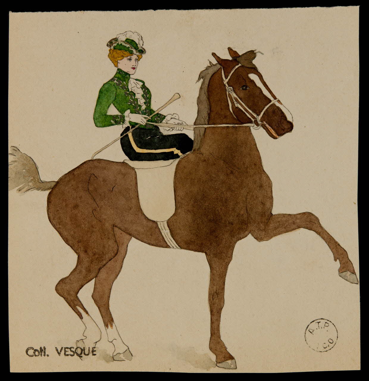 partie d'un ensemble de dessins Cavalière en vert 1968.102.1770.1 Photo Mucem