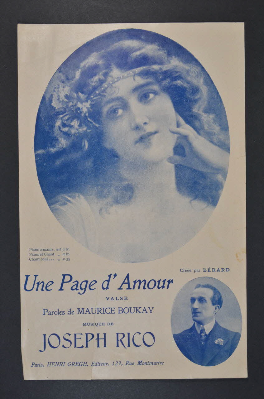 Joseph Rico ; Maurice Boukay ; Adolphe Bérard ; Henri Gregh chanson petit format Île-de-France, France 1908 1966.152.5 Photo Mucem