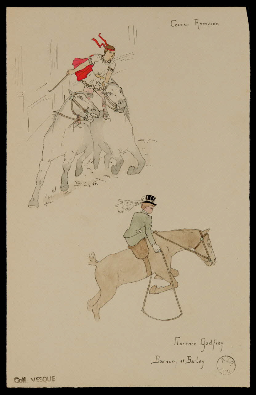 partie d'un ensemble de dessins Course Romaine  Florence Godfrey  Barnum et Bailey 1968.102.1798.3 Photo Mucem