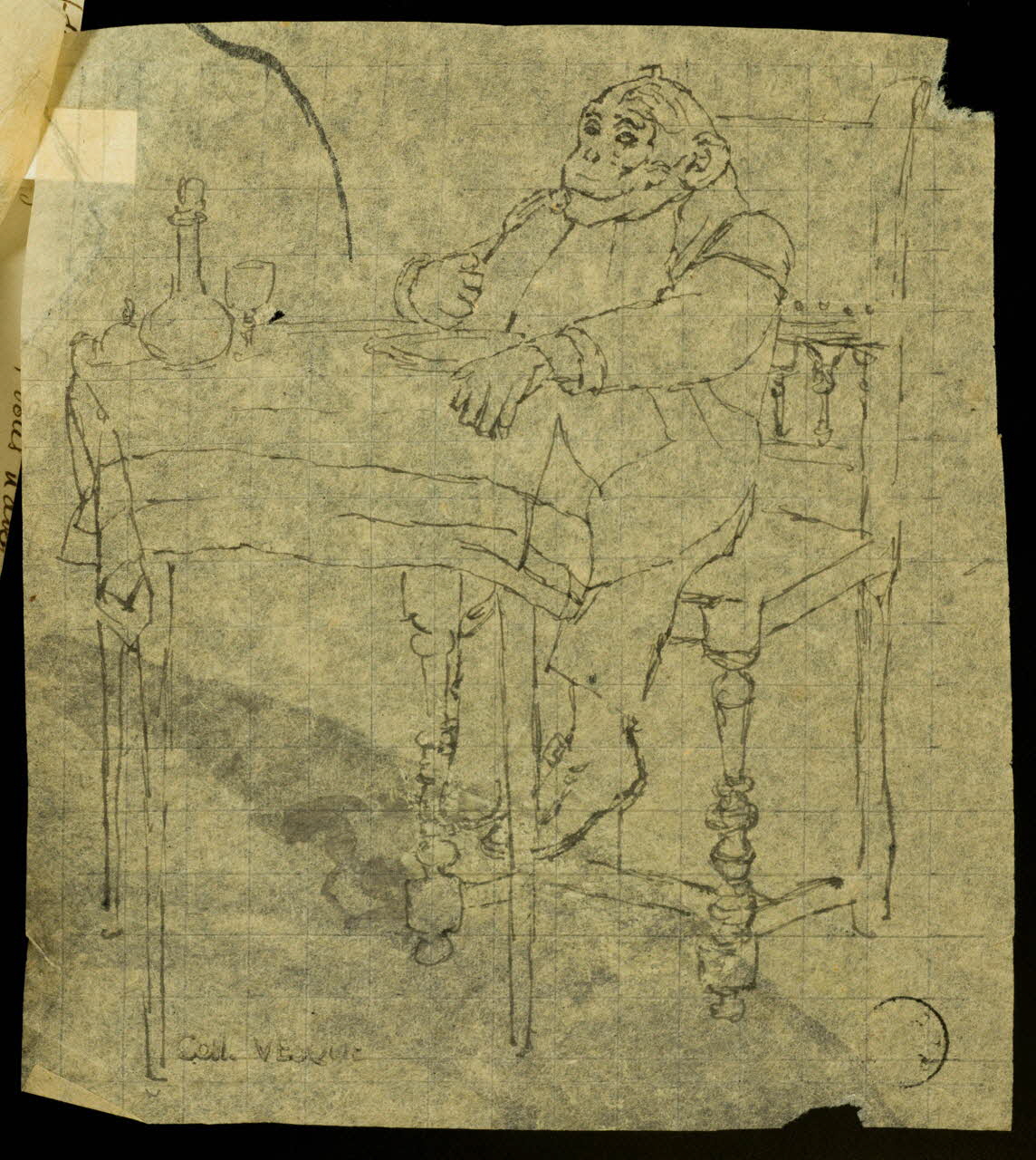 partie d'un ensemble de dessins Singe à table 1968.102.1819.6 Photo Mucem