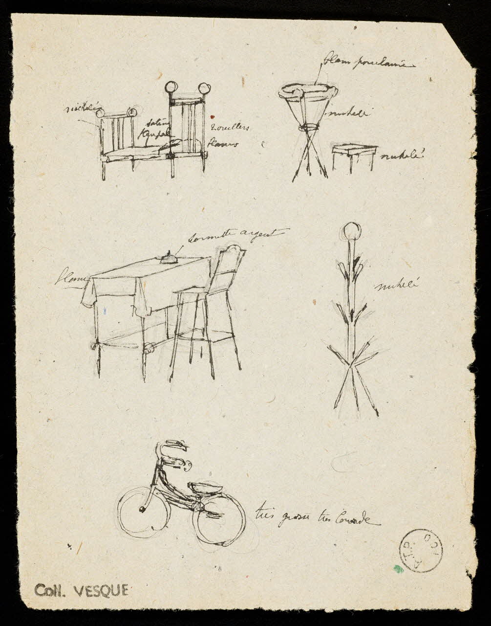partie d'un ensemble de dessins Mobilier et bicyclette 1968.102.1820.3 Photo Mucem