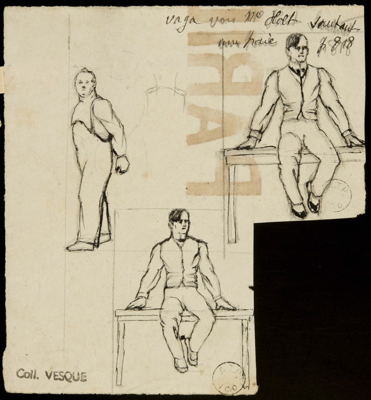 partie d'un ensemble de dessins Vaga voit M° Hoet sautant  une haie 1968.102.1826.3 Photo Mucem