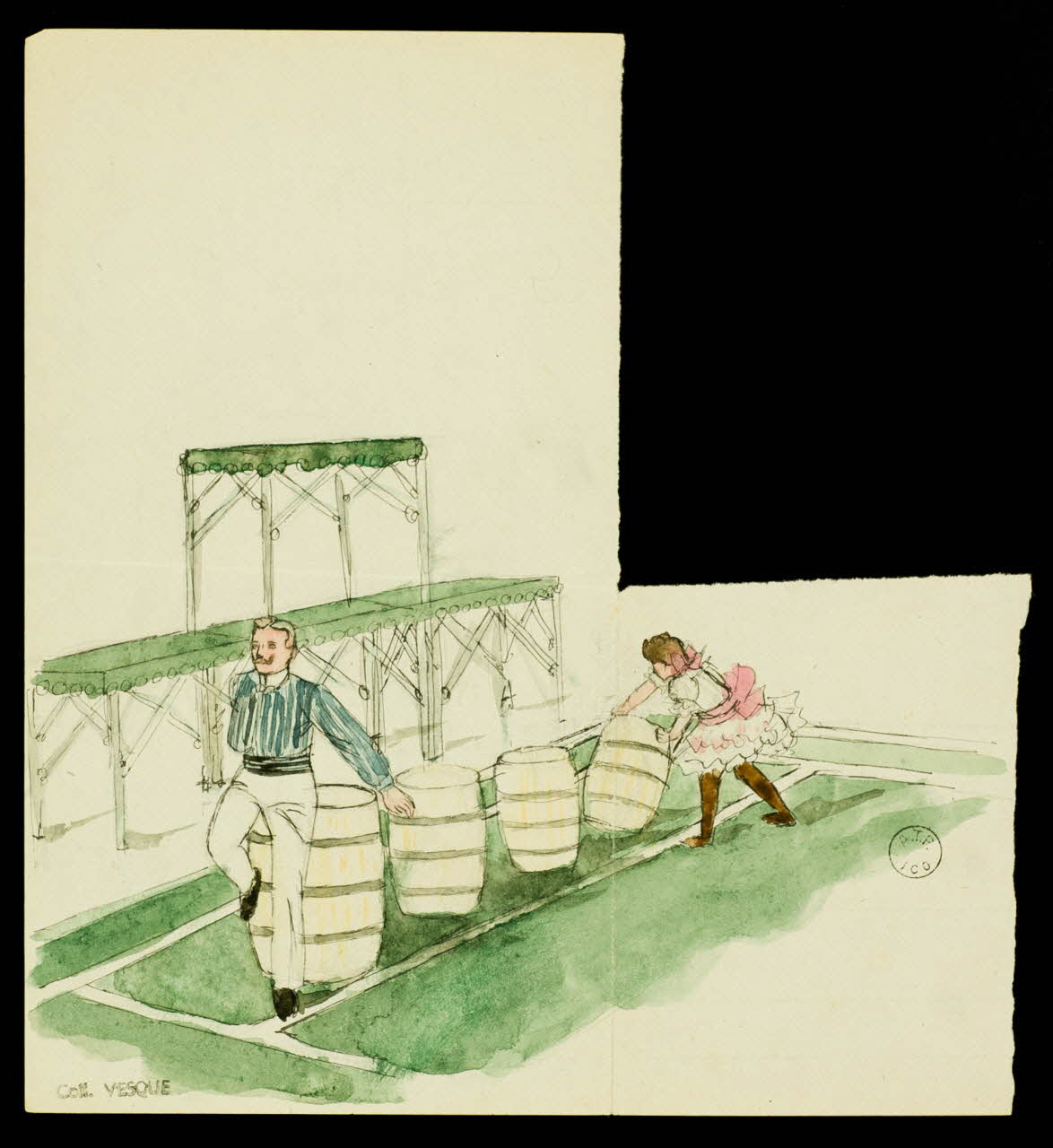 partie d'un ensemble de dessins Numéro de cirque avec des tonneaux 1968.102.1876.3 Photo Mucem