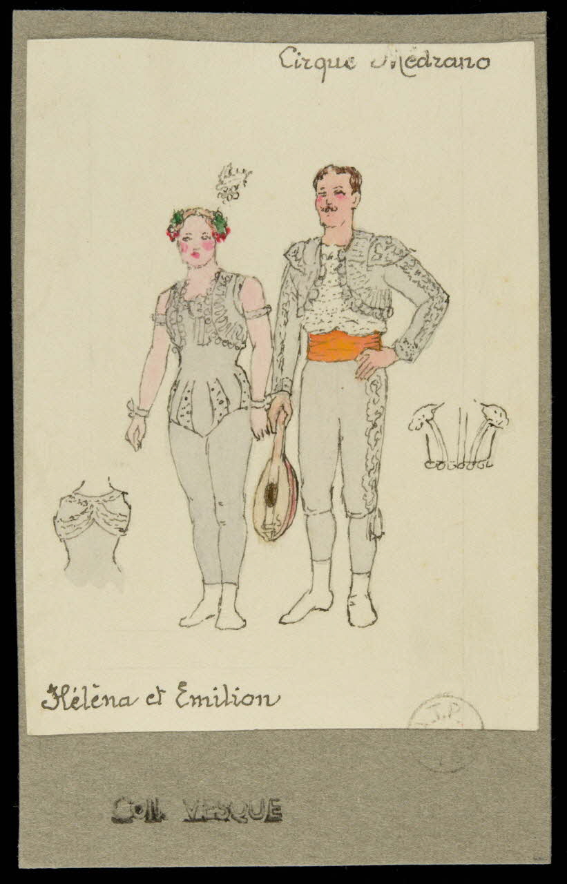 partie d'un ensemble de dessins Cirque Médrano  Hélèna et Emilion 1968.102.1888.1 Photo Mucem