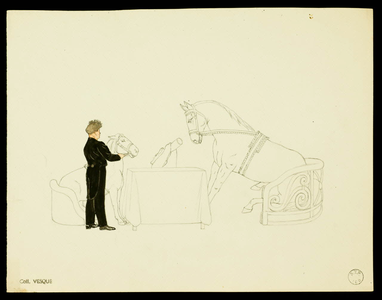 partie d'un ensemble de dessins Numéro de cirque avec des chevaux à table 1968.102.1913.11 Photo Mucem