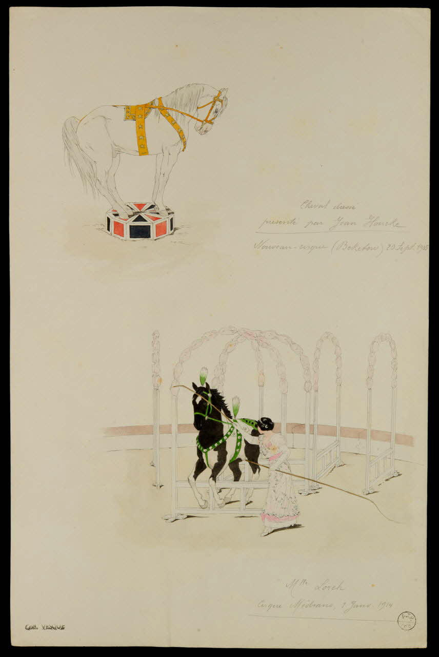 partie d'un ensemble de dessins Cheval dressé  Mlle Loreh 1968.102.1913.13 Photo Mucem