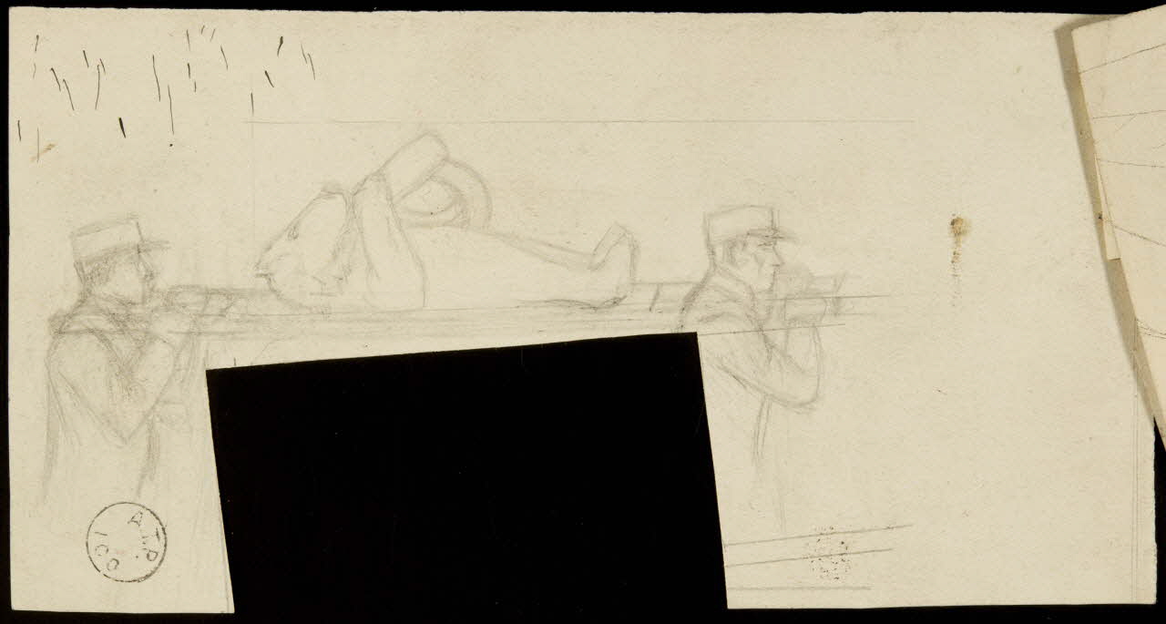 partie d'un ensemble de dessins Deux brancardiers transportant un ours buvant 1968.102.1915.3 Photo Mucem