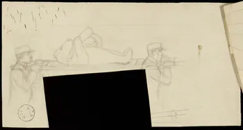 partie d'un ensemble de dessins Deux brancardiers transportant un ours buvant 1968.102.1915.3 Photo Mucem