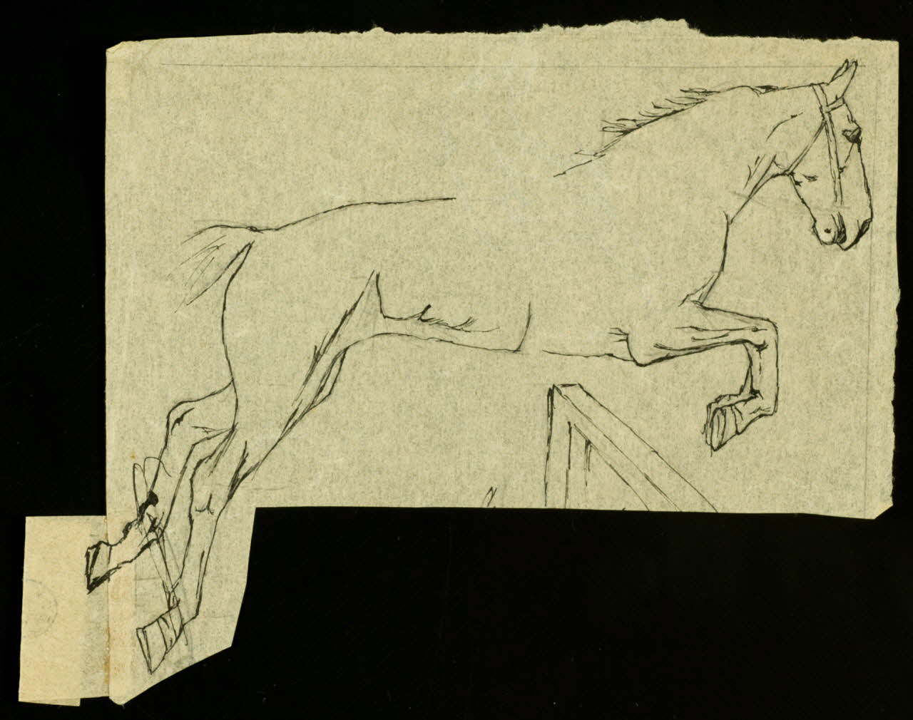 partie d'un ensemble de dessins Cheval sautant une haie 1968.102.1917.3 Photo Mucem