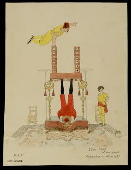 partie d'un ensemble de dessins Iben-Obed  et son géant  Alhambra 11 Mars 1909 1968.102.1930  Photo Mucem