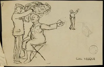 partie d'un ensemble de dessins Homme enlevant un costume à un autre homme 1968.102.1937.3 Photo Mucem