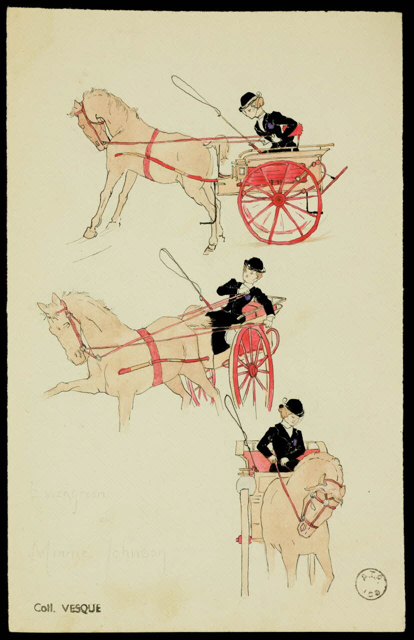 partie d'un ensemble de dessins Dresseuse de chevaux en cariole 1968.102.1955.1 Photo Mucem