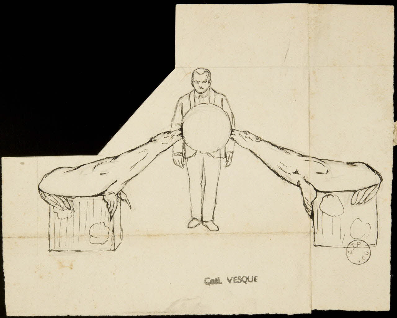 partie d'un ensemble de dessins Deux otaries jouant avec un ballon 1968.102.1959.3 Photo Mucem