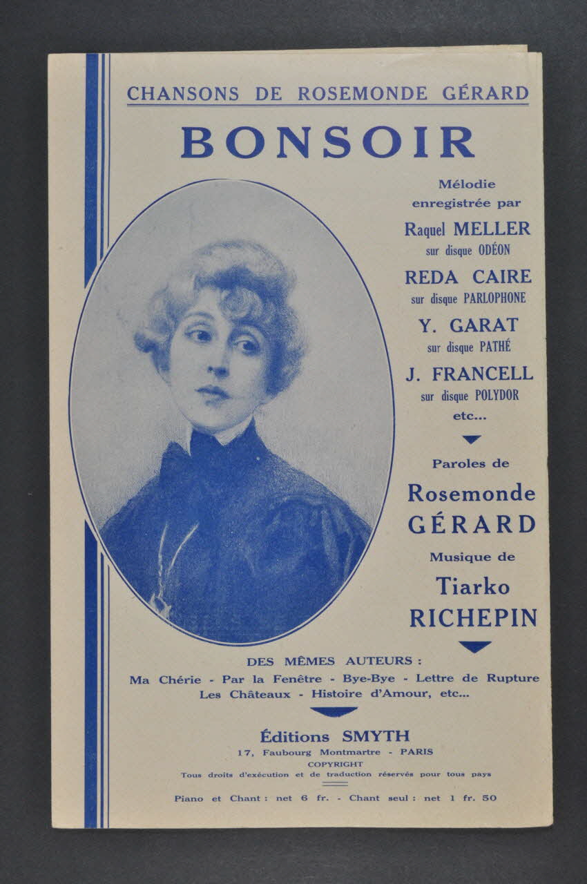 Tiarko Richepin ; Rosemonde Gérard ; Raquel Heller ; Smyth chanson petit format Île-de-France, France 1932 1965.151.63 Photo Mucem
