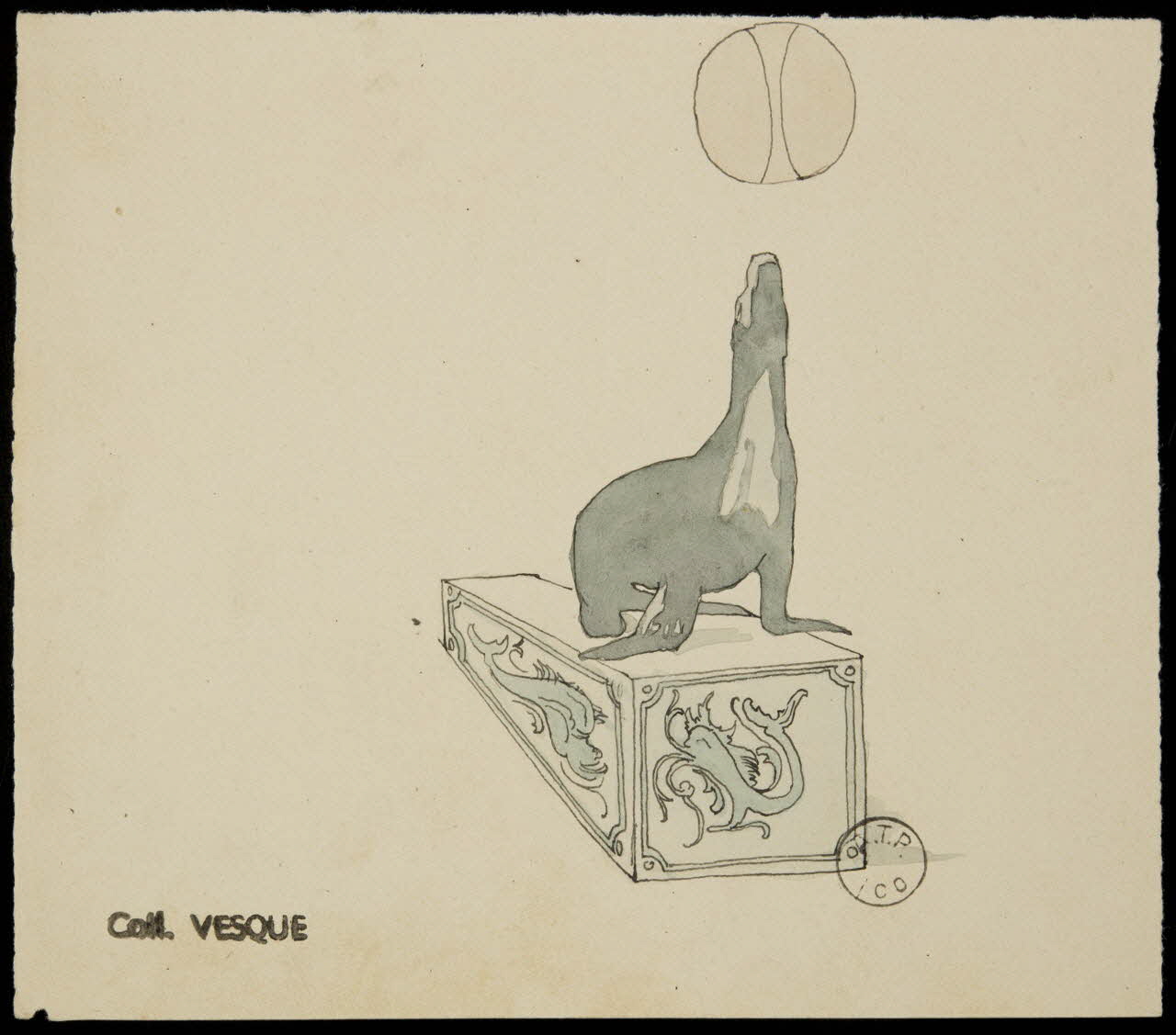 partie d'un ensemble de dessins Otarie et ballon 1968.102.1965.12 Photo Mucem