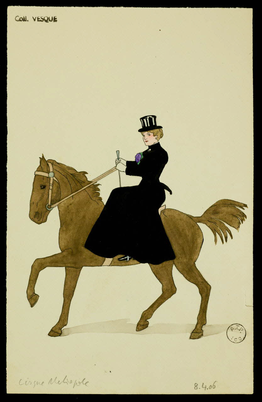 partie d'un ensemble de dessins Cavalière en costume d'amazone 1968.102.1974.2 Photo Mucem