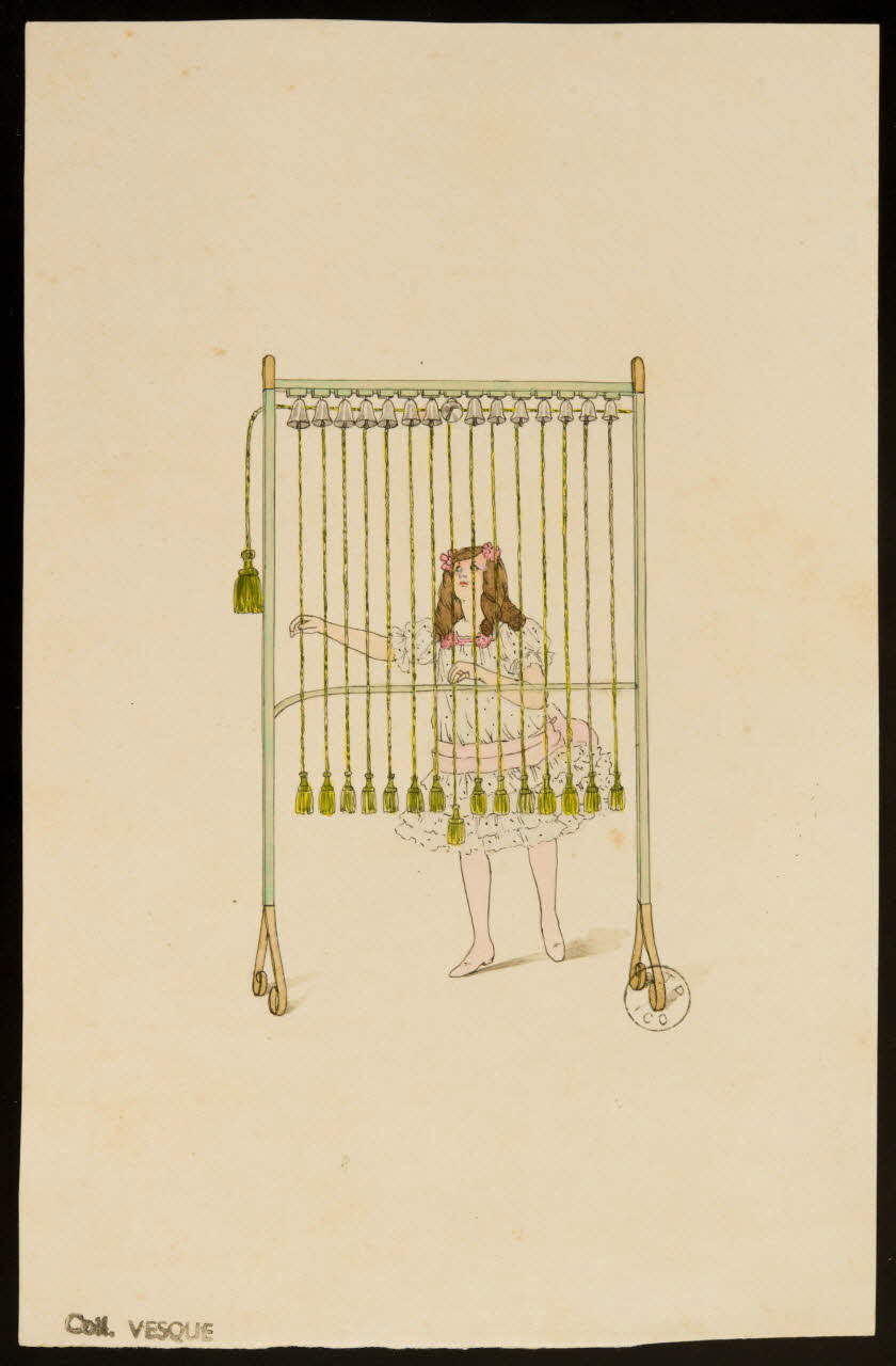 partie d'un ensemble de dessins Femme jouant d'un instrument à clochettes suspendues 1968.102.2029.1 Photo Mucem