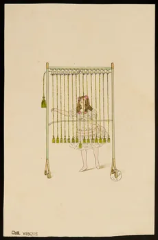 partie d'un ensemble de dessins Femme jouant d'un instrument à clochettes suspendues 1968.102.2029.1 Photo Mucem