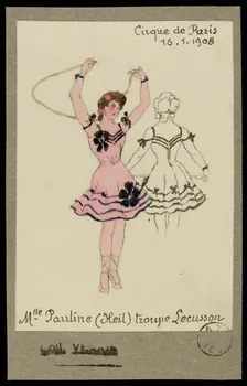 partie d'un ensemble de dessins Cirque de Paris  16.1.1908  Mlle Pauline (Heil) troupe Lecusson 1968.102.2033.7 Photo Mucem