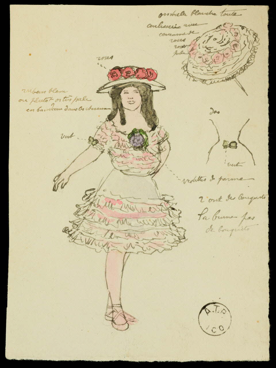 partie d'un ensemble de dessins Portrait de jeune fille en robe 1968.102.2077.1 Photo Mucem