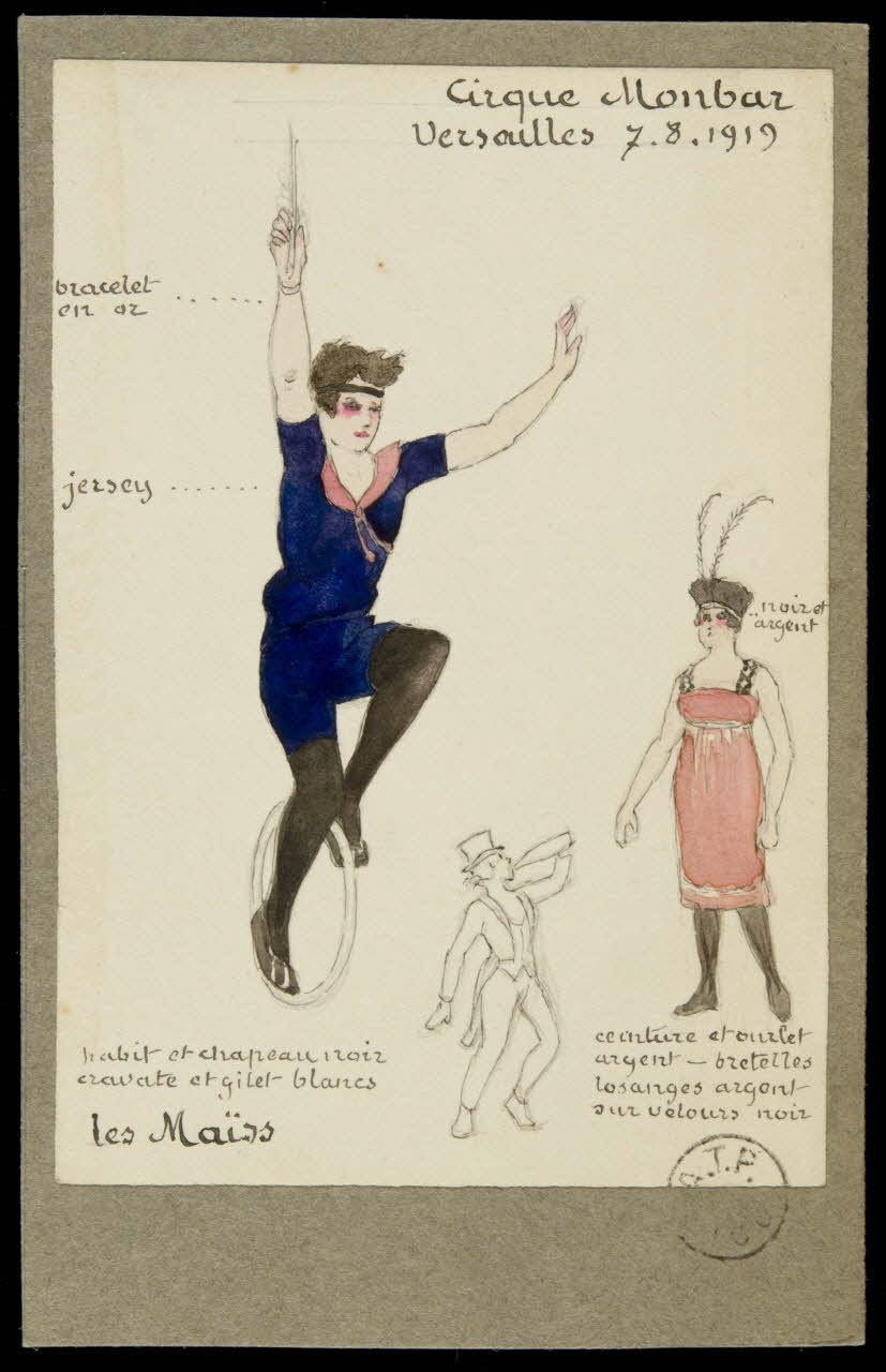 partie d'un ensemble de dessins Cirque Monbar  Versailles 7.8.1919  les Maïss 1968.102.2124.14 Photo Mucem
