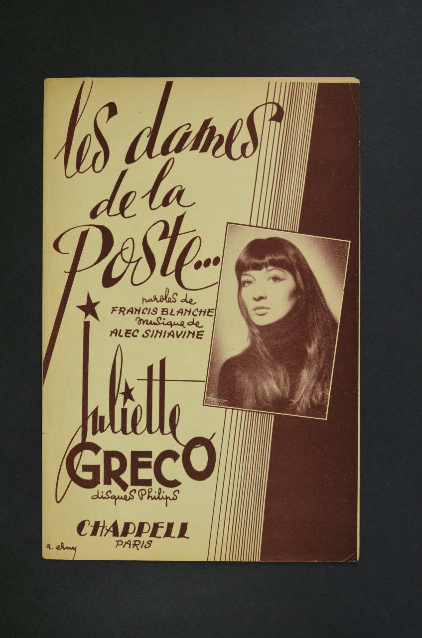 Alec Siniavine ; Francis Blanche ; Juliette Gréco ; Chappell S.A.; chanson petit format Île-de-France, France 1952 1966.154.13 Photo Mucem