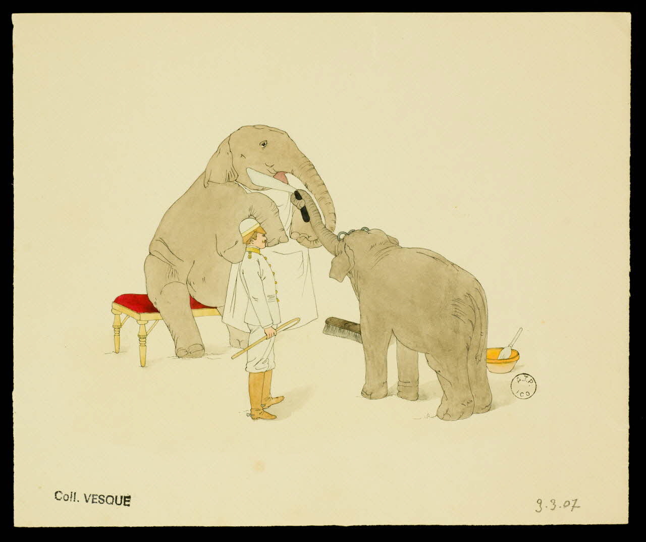 partie d'un ensemble de dessins Eléphant chez le barbier 1968.102.2138 Photo Mucem