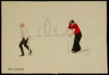 partie d'un ensemble de dessins Artistes de cirque transportant une table surmontée de deux chaises 1968.102.2161.1 Photo Mucem
