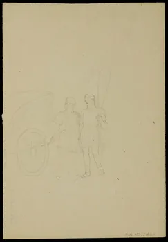 partie d'un ensemble de dessins Artistes de cirque transportant une table surmontée de deux chaises 1968.102.2161.1 Photo Mucem