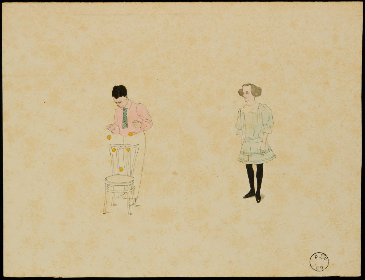 partie d'un ensemble de dessins Jongleur et femme en robe bleue 1968.102.2181.6 Photo Mucem