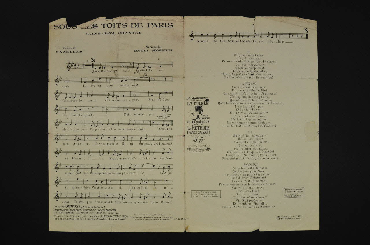 Raoul Moretti ; René Nazelles ; Francis F. Salabert ; Laroche, (S.A.); ; Ruben Sobol chanson petit format Île-de-France, France 1930 1965.152.1 Photo Mucem